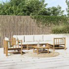 7-Delige Loungeset Met Kussens Bamboe Wit Crème 3x corner + 2x middle + table + chair