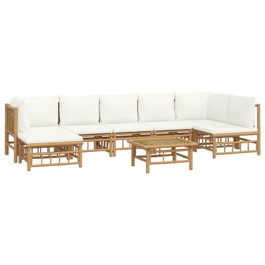 8-Delige Loungeset Met Kussens Bamboe Wit Crème 2x hoek + 4x midden + voetensteun + Tafel