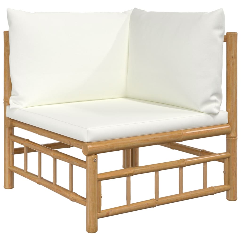 8-Delige Loungeset Met Kussens Bamboe Wit Crème 2x hoek + 4x midden + voetensteun + Tafel