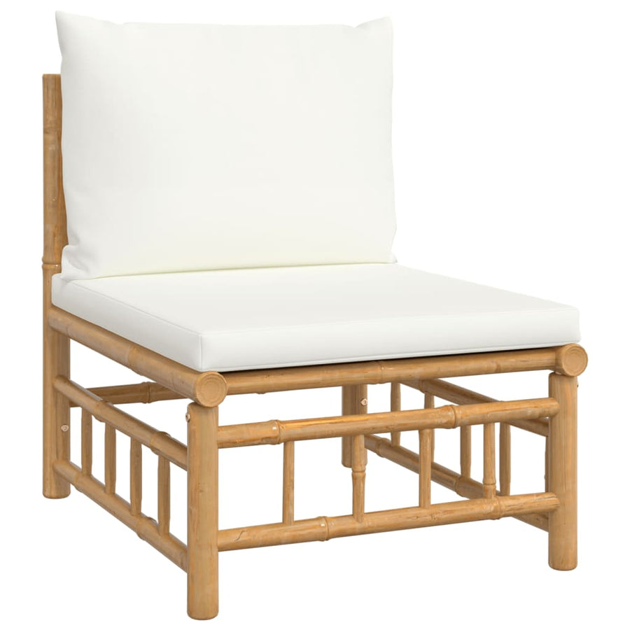8-Delige Loungeset Met Kussens Bamboe Wit Crème 2x hoek + 4x midden + voetensteun + Tafel