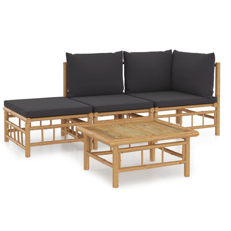 4-Delige Loungeset Met Kussens Bamboe Donkergrijs hoek + midden + voetensteun + Tafel