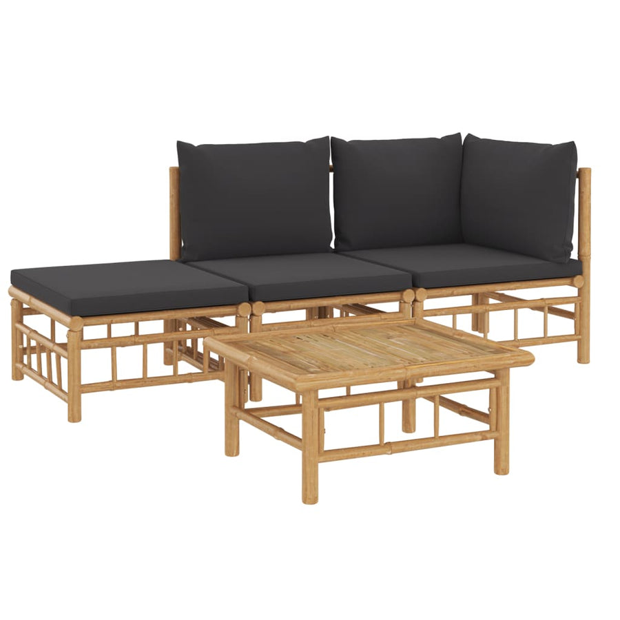 4-Delige Loungeset Met Kussens Bamboe Donkergrijs hoek + midden + voetensteun + Tafel