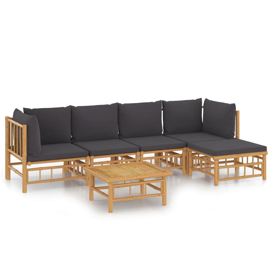 6-Delige Loungeset Met Kussens Bamboe Donkergrijs 2x hoek + 2x midden + voetensteun + Tafel