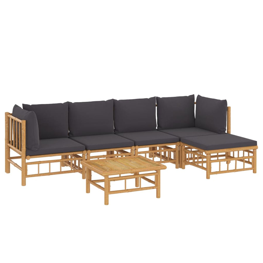 6-Delige Loungeset Met Kussens Bamboe Donkergrijs 2x hoek + 2x midden + voetensteun + Tafel