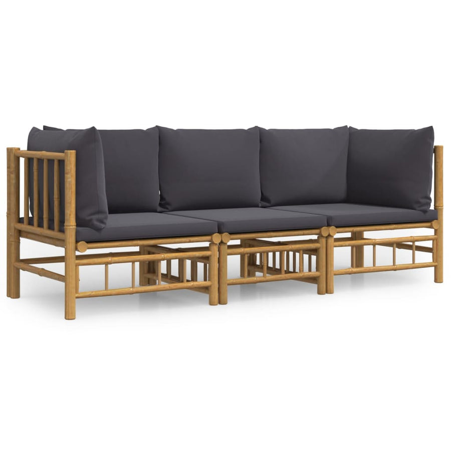 3-Delige Loungeset Met Kussens Bamboe Donkergrijs 2x hoek + midden