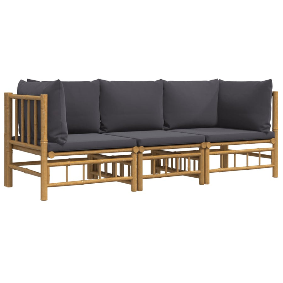 3-Delige Loungeset Met Kussens Bamboe Donkergrijs 2x hoek + midden