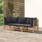 3-piece Lounge Set with Cushions Bamboo Dark Grey