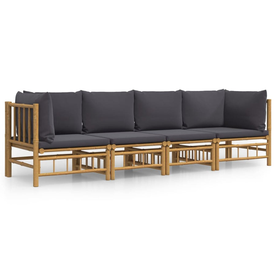 4-Delige Loungeset Met Kussens Bamboe Donkergrijs 2x hoek + 2x midden