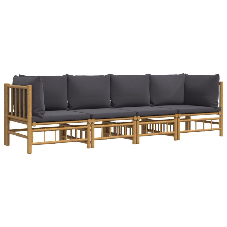 4-Delige Loungeset Met Kussens Bamboe Donkergrijs 2x hoek + 2x midden