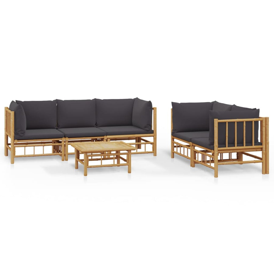 6-Delige Loungeset Met Kussens Bamboe Donkergrijs 4x hoek + midden + Tafel