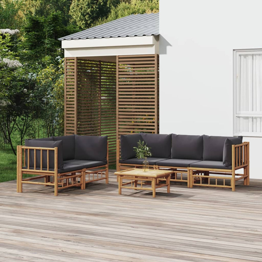 6-Delige Loungeset Met Kussens Bamboe Donkergrijs 4x hoek + midden + Tafel
