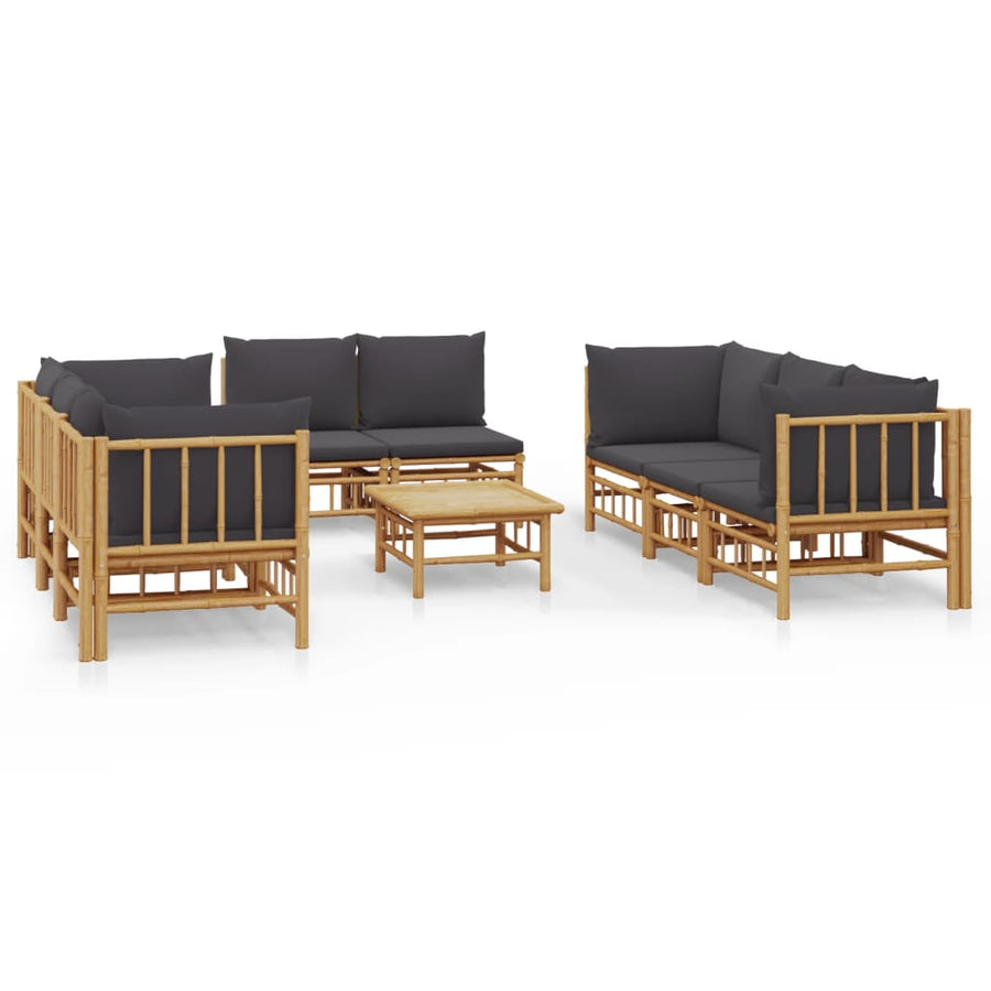 9-Delige Loungeset Met Kussens Bamboe Donkergrijs 4x hoek + 4x midden + Tafel