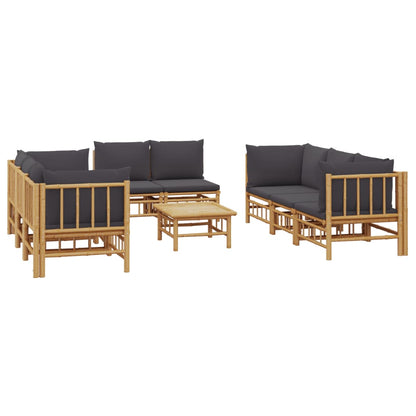 9-Delige Loungeset Met Kussens Bamboe Donkergrijs 4x hoek + 4x midden + Tafel