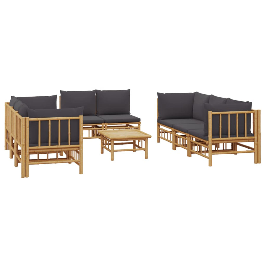 9-Delige Loungeset Met Kussens Bamboe Donkergrijs 4x hoek + 4x midden + Tafel