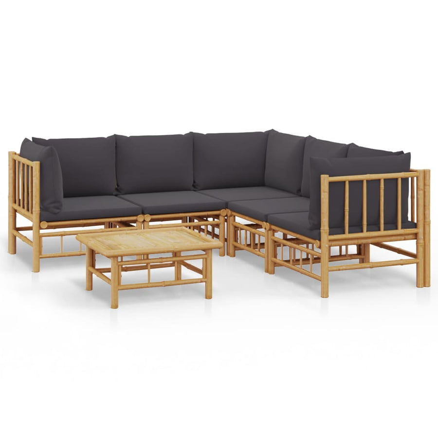 6-Delige Loungeset Met Kussens Bamboe Donkergrijs 3x hoek + 2x midden + Tafel