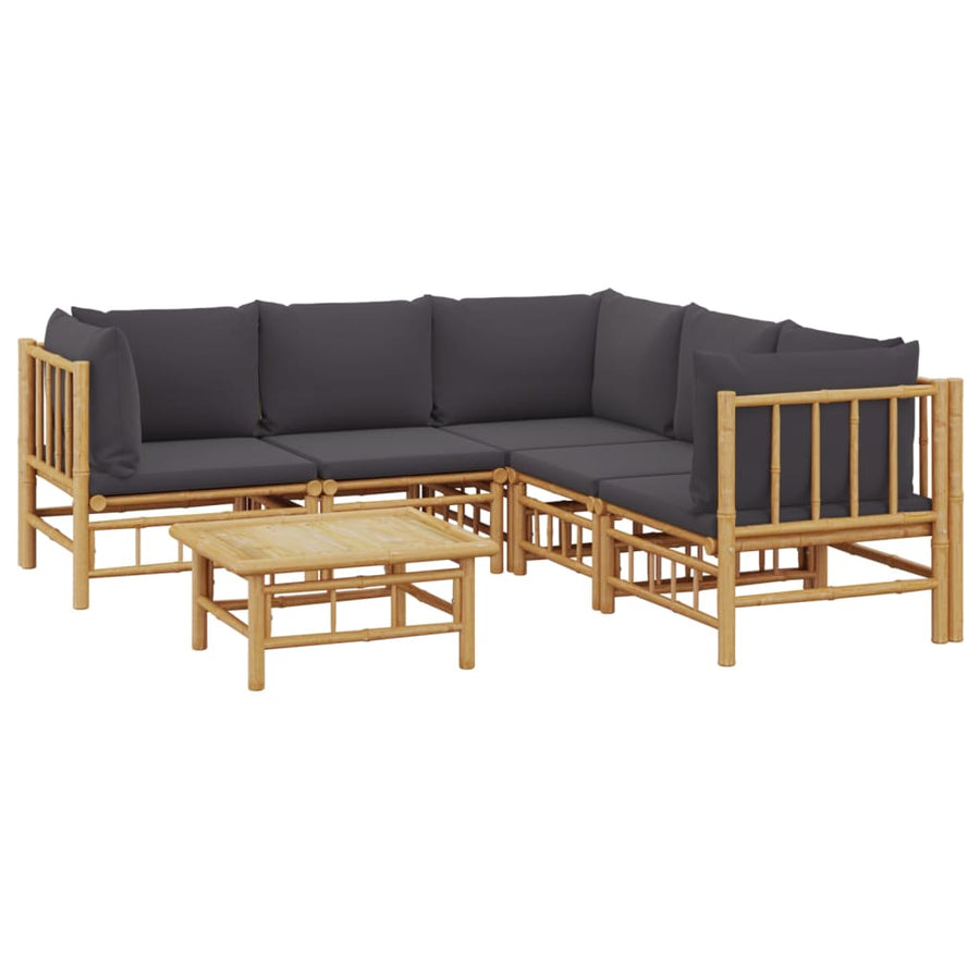 6-Delige Loungeset Met Kussens Bamboe Donkergrijs 3x hoek + 2x midden + Tafel