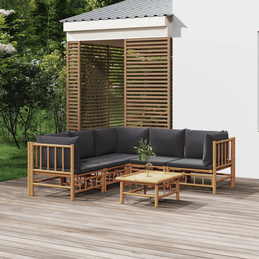 6-Delige Loungeset Met Kussens Bamboe Donkergrijs 3x hoek + 2x midden + Tafel