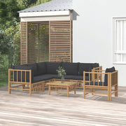 Loungeset 7-delig bamboe met kussens en koffietafel