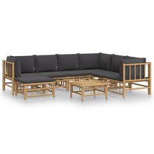 8-Delige Loungeset Met Kussens Bamboe Donkergrijs 3x hoek + 3x midden + voetensteun + Tafel