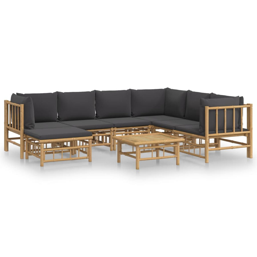 8-Delige Loungeset Met Kussens Bamboe Donkergrijs 3x hoek + 3x midden + voetensteun + Tafel