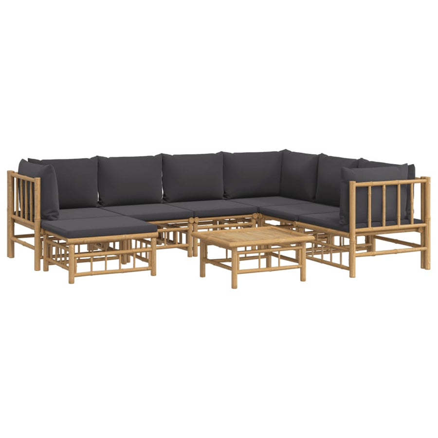 8-Delige Loungeset Met Kussens Bamboe Donkergrijs 3x hoek + 3x midden + voetensteun + Tafel