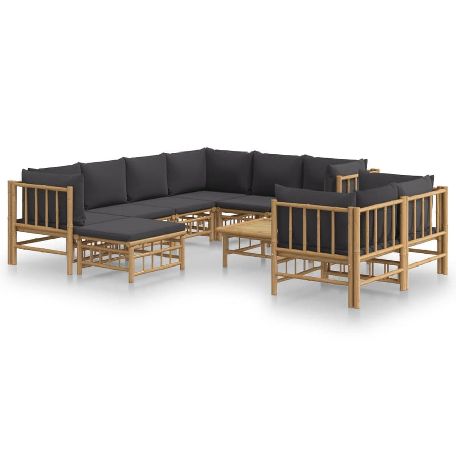 0-Delige Loungeset Met Kussens Bamboe Donkergrijs 5x hoek + 3x midden + voetensteun + Tafel