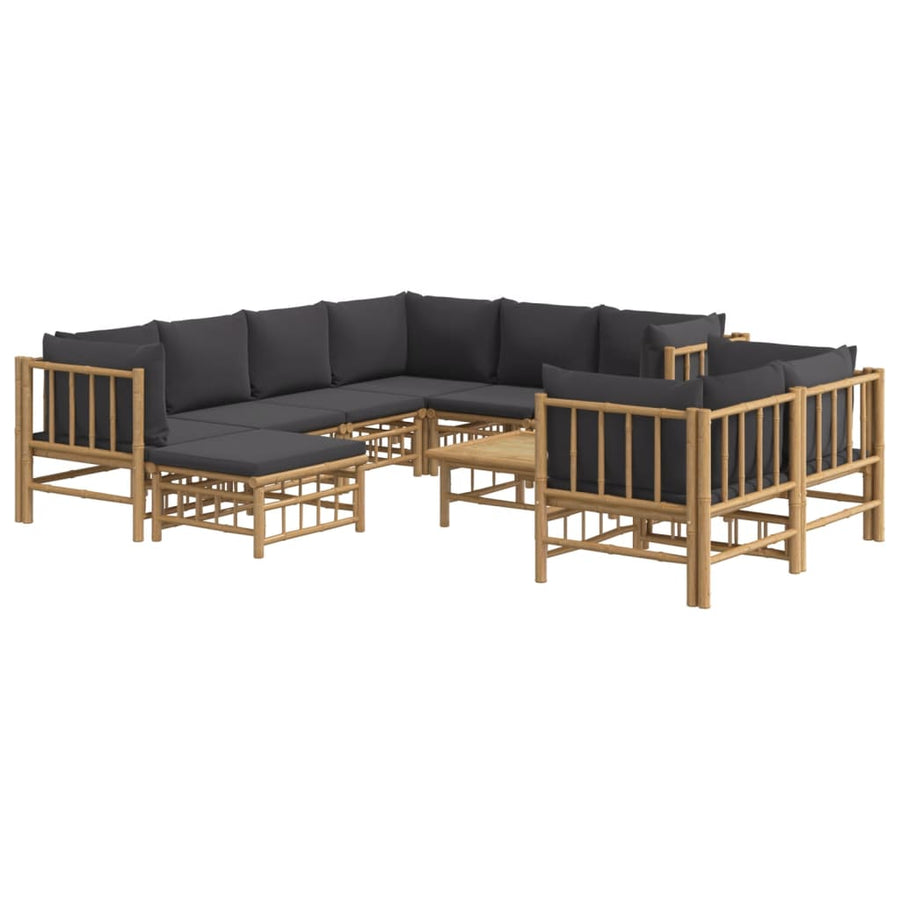 0-Delige Loungeset Met Kussens Bamboe Donkergrijs 5x hoek + 3x midden + voetensteun + Tafel