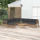 -Delige Loungeset Met Kussens Bamboe Donkergrijs 3x hoek + 5x midden + 2x voetensteun + Tafel