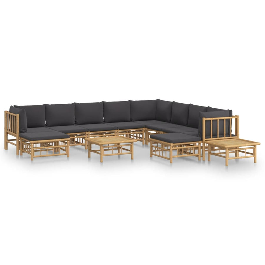 2-Delige Loungeset Met Kussens Bamboe Donkergrijs 3x hoek + 5x midden + 2x voetensteun + 2x Tafel