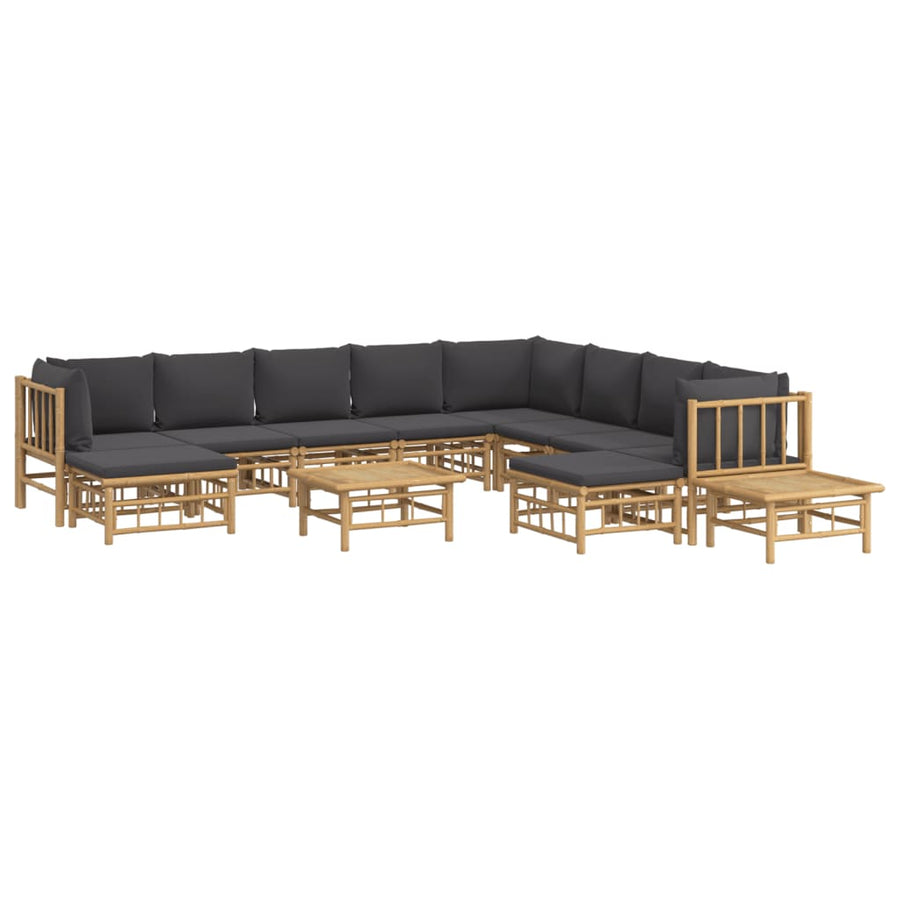 2-Delige Loungeset Met Kussens Bamboe Donkergrijs 3x hoek + 5x midden + 2x voetensteun + 2x Tafel