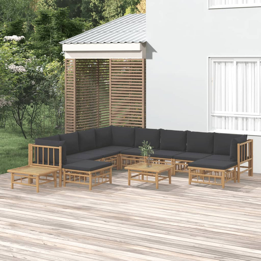 2-Delige Loungeset Met Kussens Bamboe Donkergrijs 3x hoek + 5x midden + 2x voetensteun + 2x Tafel