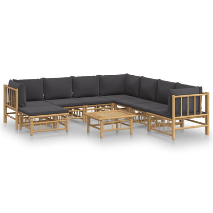 9-Delige Loungeset Met Kussens Bamboe Donkergrijs 3x hoek + 4x midden + voetensteun + Tafel