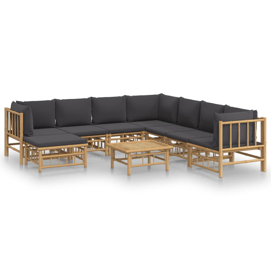 9-Delige Loungeset Met Kussens Bamboe Donkergrijs 3x hoek + 4x midden + voetensteun + Tafel