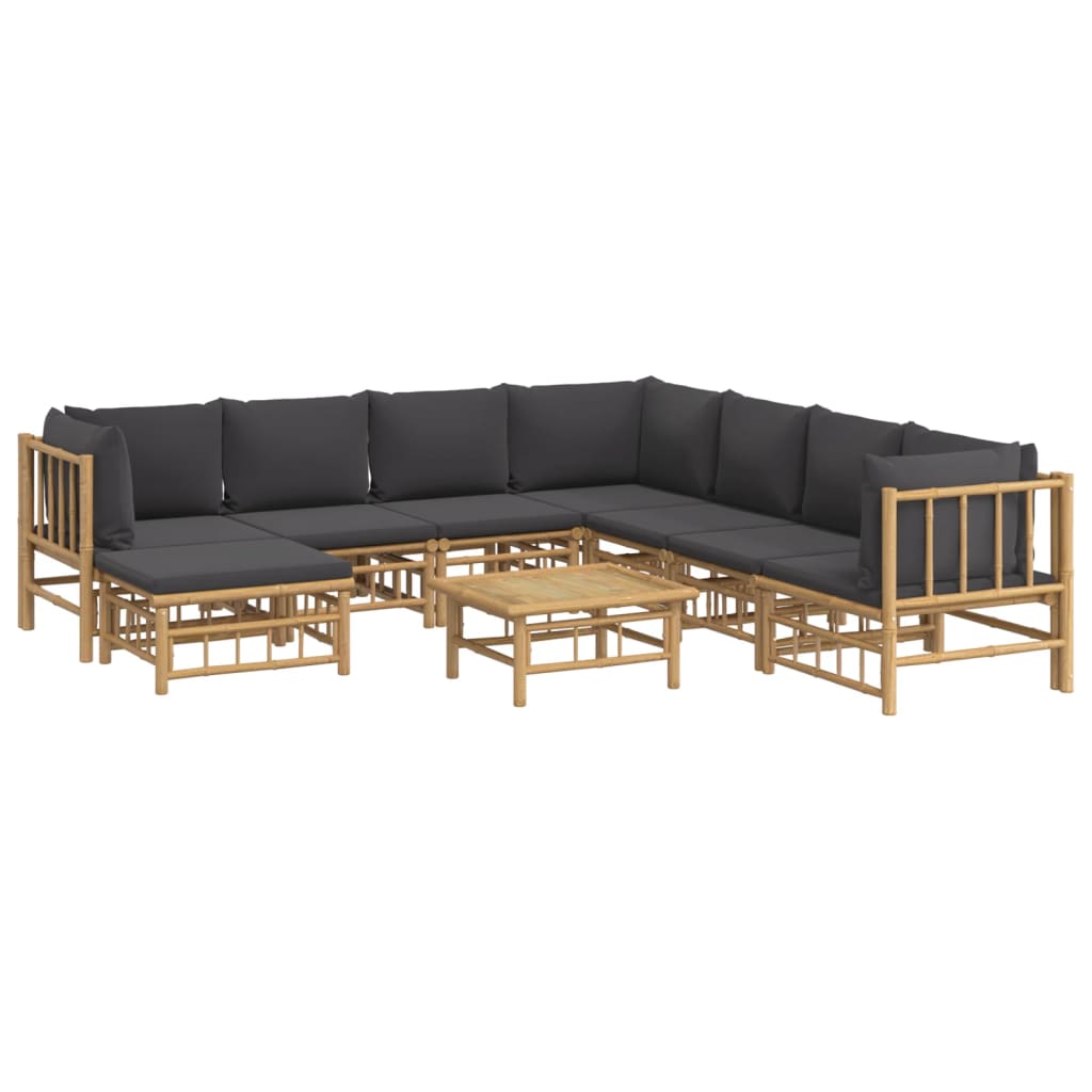 9-Delige Loungeset Met Kussens Bamboe Donkergrijs 3x hoek + 4x midden + voetensteun + Tafel