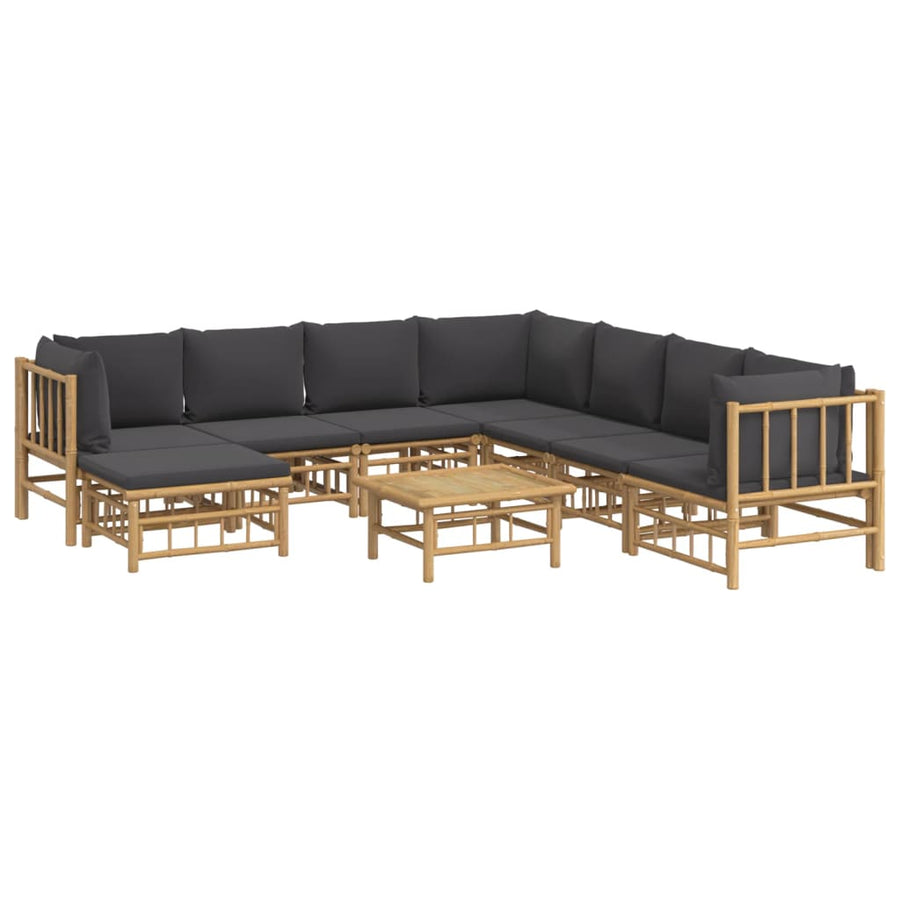 9-Delige Loungeset Met Kussens Bamboe Donkergrijs 3x hoek + 4x midden + voetensteun + Tafel