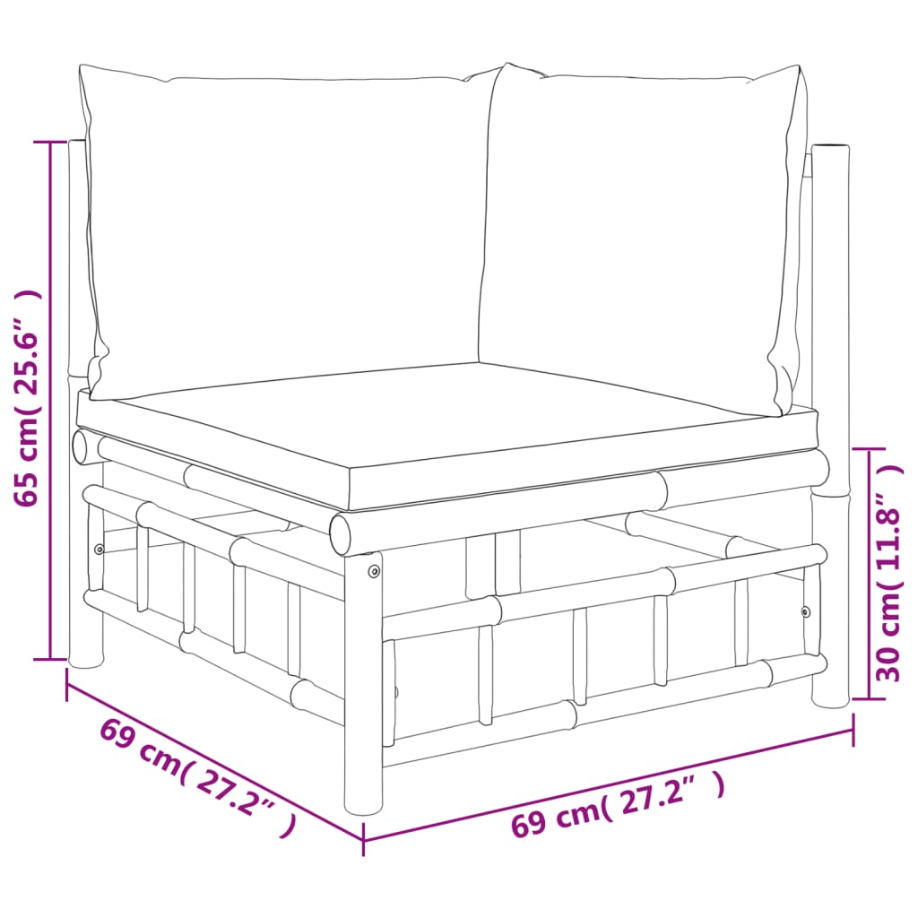 9-Delige Loungeset Met Kussens Bamboe Donkergrijs 3x hoek + 4x midden + voetensteun + Tafel