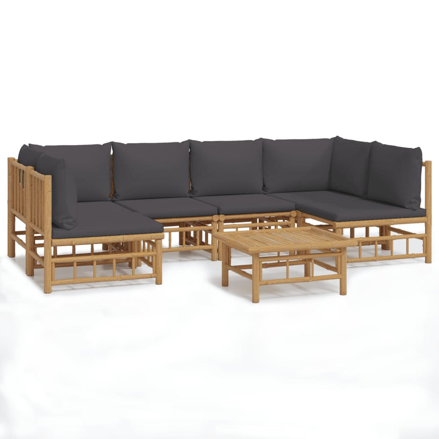 7-Delige Loungeset Met Kussens Bamboe Donkergrijs 2x hoek + 4x midden + Tafel