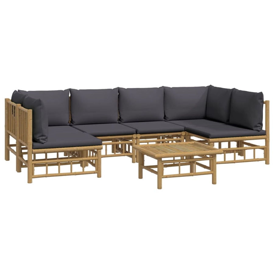 7-Delige Loungeset Met Kussens Bamboe Donkergrijs 2x hoek + 4x midden + Tafel