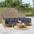 7-Delige Loungeset Met Kussens Bamboe Donkergrijs 2x hoek + 4x midden + Tafel