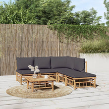 6-Delige Loungeset Met Kussens Bamboe Donkergrijs hoek + 3x midden + voetensteun + Tafel