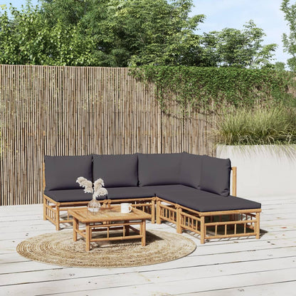 6-Delige Loungeset Met Kussens Bamboe Donkergrijs hoek + 3x midden + voetensteun + Tafel
