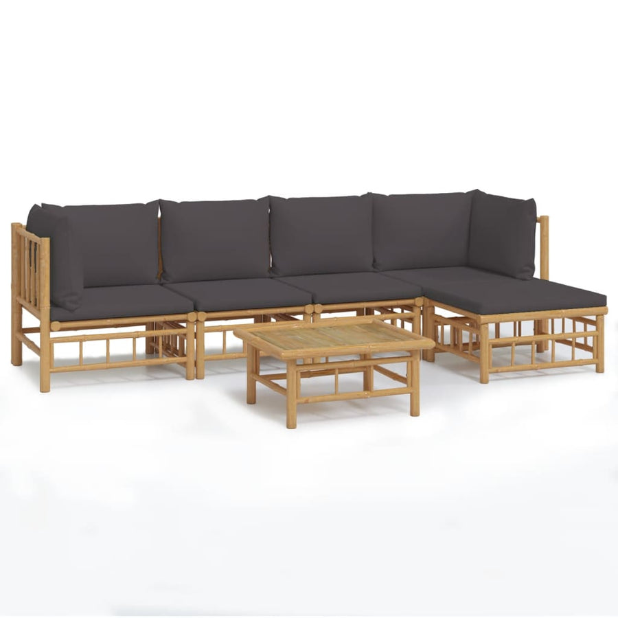 6-Delige Loungeset Met Kussens Bamboe Donkergrijs 2x midden + 2x hoek + voetensteun + Tafel