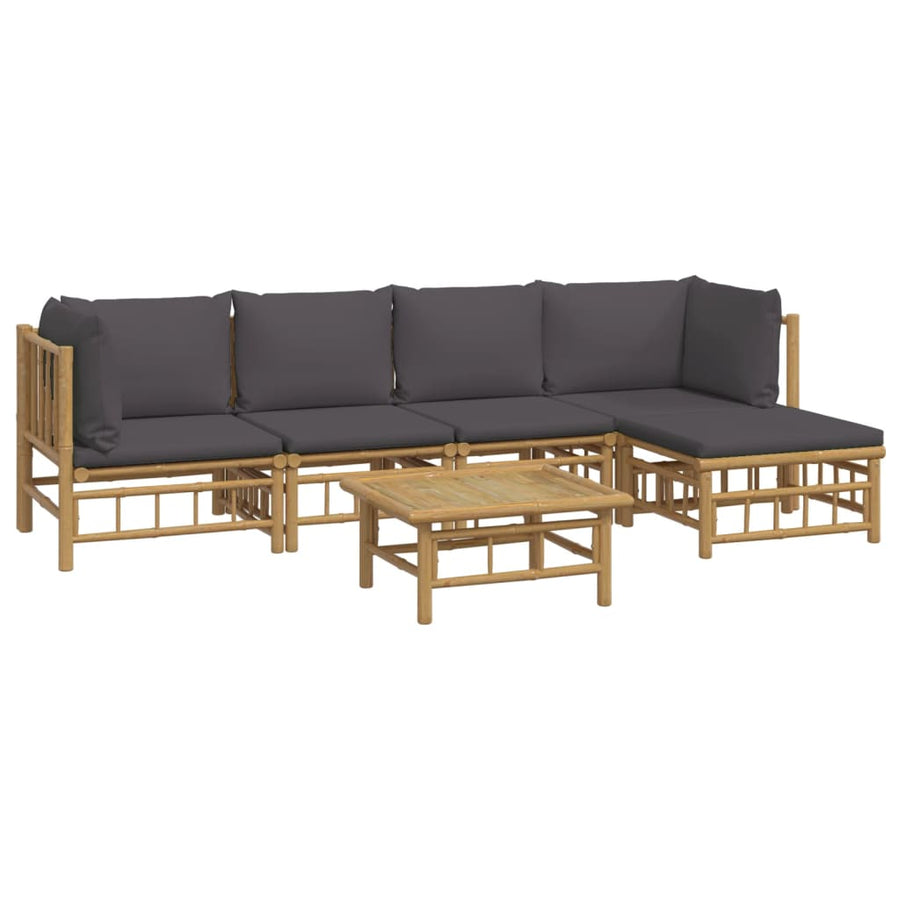 6-Delige Loungeset Met Kussens Bamboe Donkergrijs 2x midden + 2x hoek + voetensteun + Tafel