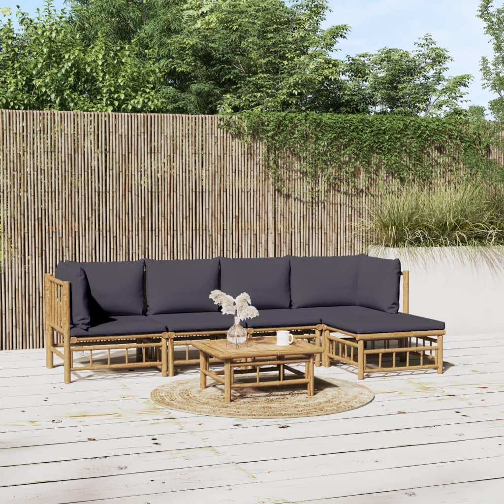 6-Delige Loungeset Met Kussens Bamboe Donkergrijs 2x midden + 2x hoek + voetensteun + Tafel