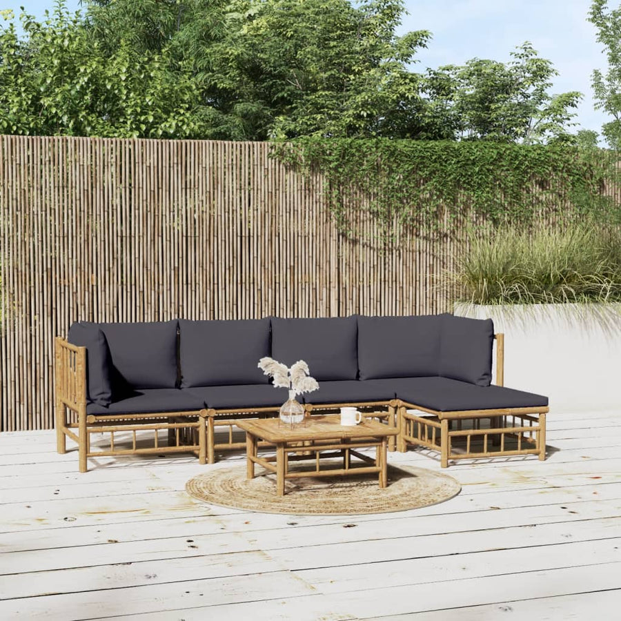 6-Delige Loungeset Met Kussens Bamboe Donkergrijs 2x midden + 2x hoek + voetensteun + Tafel