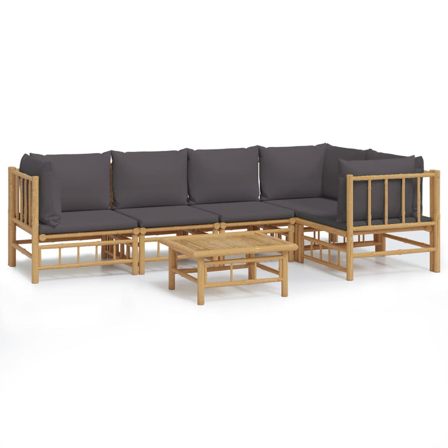 6-Delige Loungeset Met Kussens Bamboe Donkergrijs 2x midden + 3x hoek + Tafel
