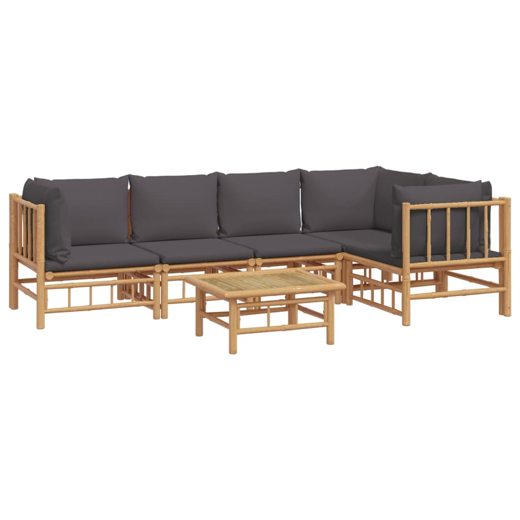 6-Delige Loungeset Met Kussens Bamboe Donkergrijs 2x midden + 3x hoek + Tafel