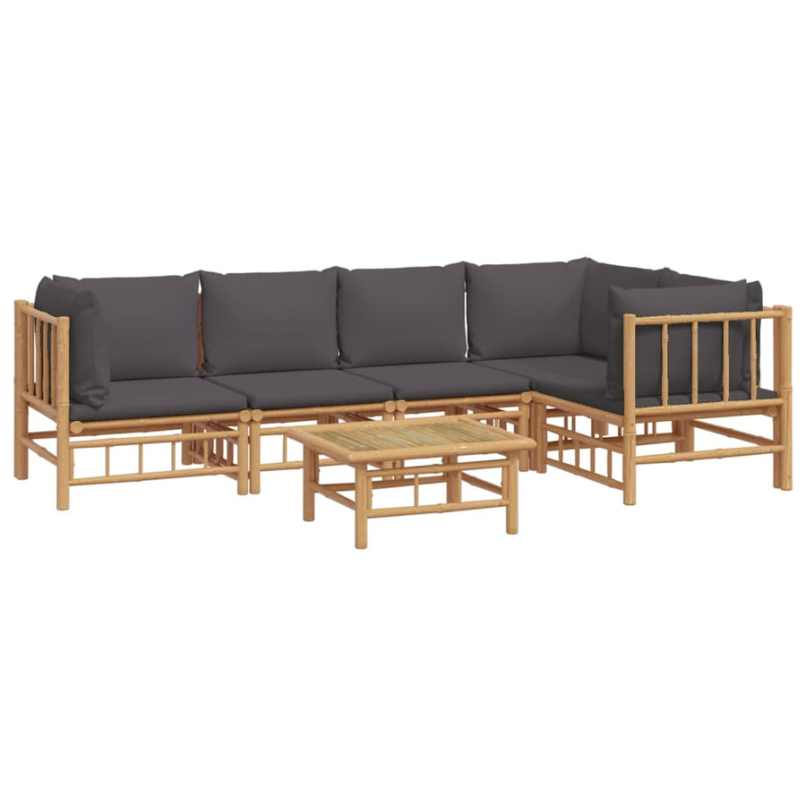6-Delige Loungeset Met Kussens Bamboe Donkergrijs 2x midden + 3x hoek + Tafel