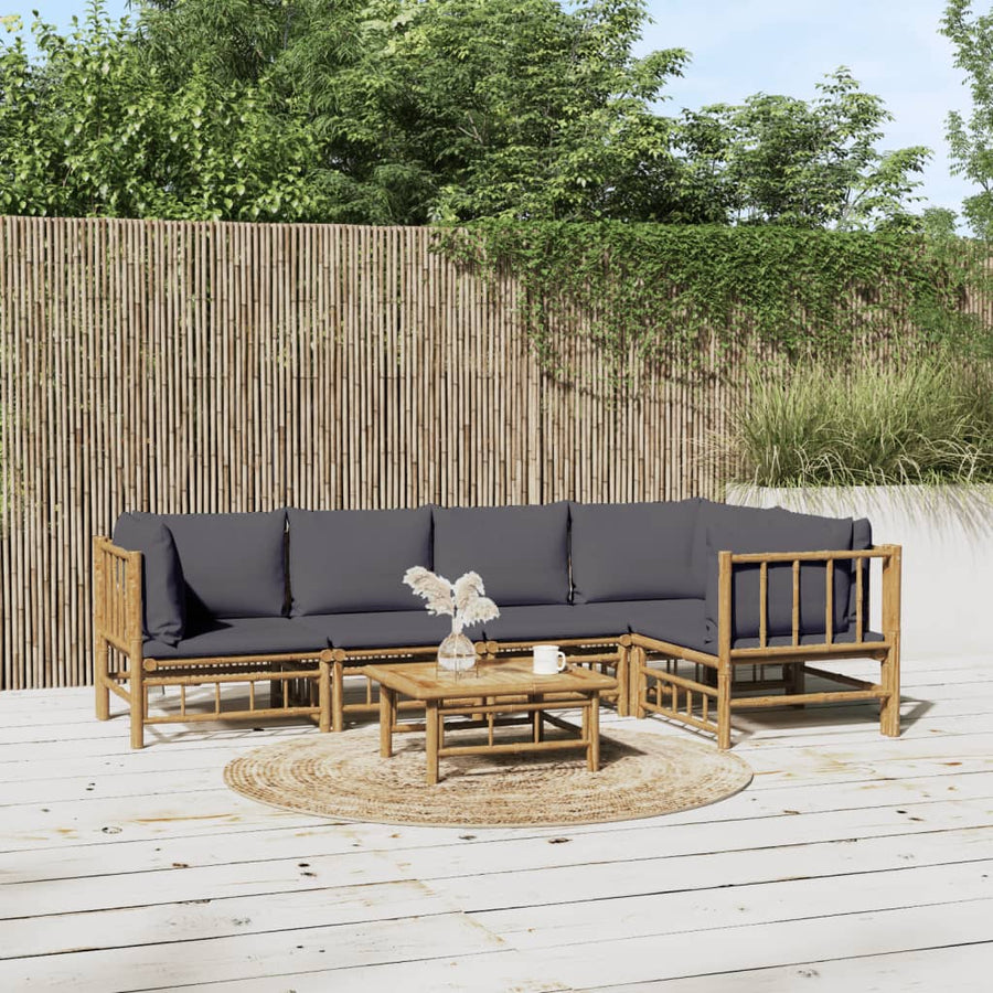 6-Delige Loungeset Met Kussens Bamboe Donkergrijs 2x midden + 3x hoek + Tafel