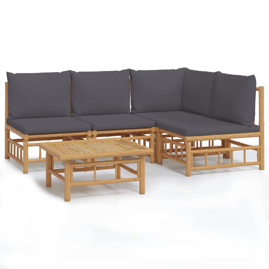 5-Delige Loungeset Met Kussens Bamboe Donkergrijs hoek + 3x midden + Tafel